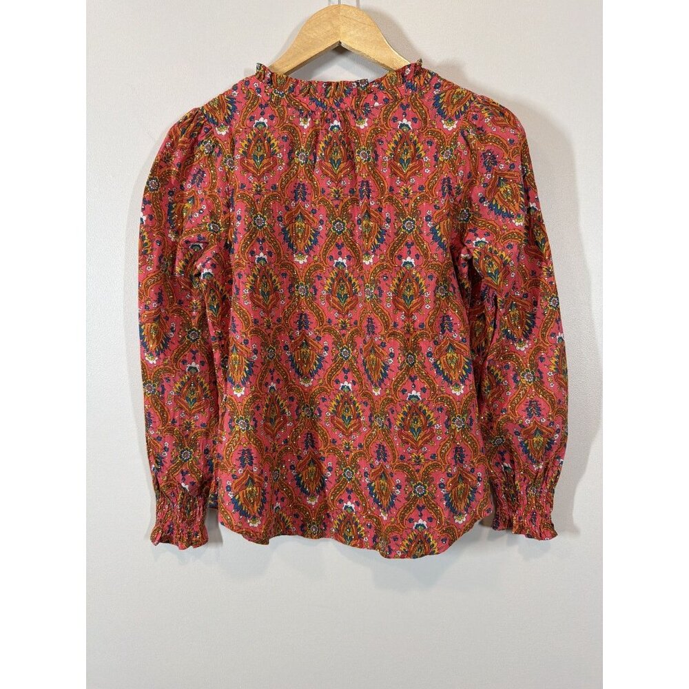 Talbots Petite SP Pink Paisley Floral Metallic Long Sleeve Ruffle Blouse Top - Picture 7 of 8